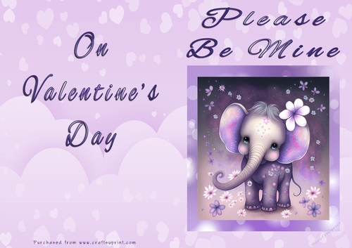 No Cut Just Print Valentines Day Card - Please Be Mine On Valentines Day - Elephant