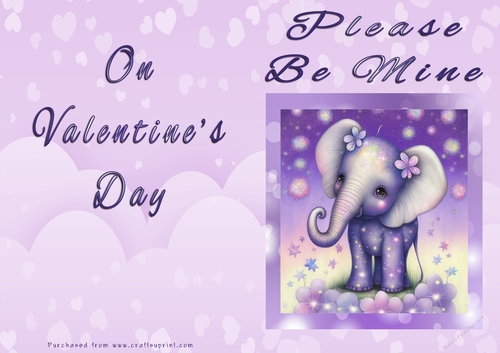 No Cut Just Print Valentines Day Card - Please Be Mine On Valentines Day - Elephant
