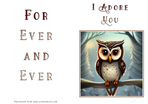 No Cut Just Print Valentines Day Card - Owl