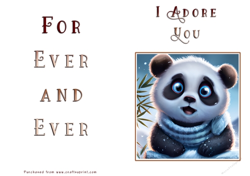 No Cut Just Print Valentines Day Card - Panda