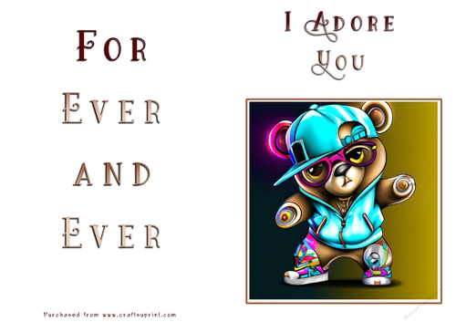 No Cut Just Print Valentines Day Card - Teddy