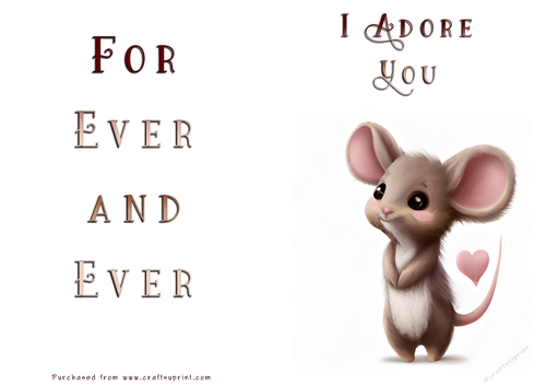 No Cut Just Print Valentines Day Card - Mouse