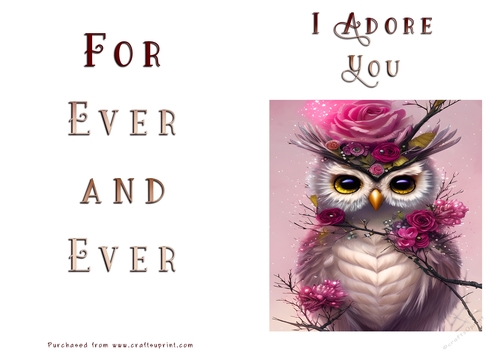 No Cut Just Print Valentines Day Card - Owl