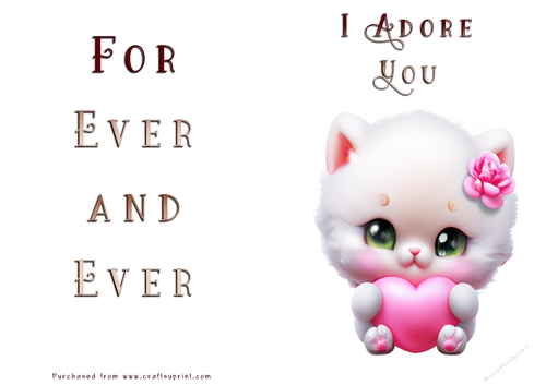 No Cut Just Print Valentines Day Card - Kitten