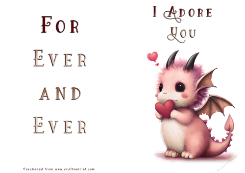 No Cut Just Print Valentines Day Card - Dragon