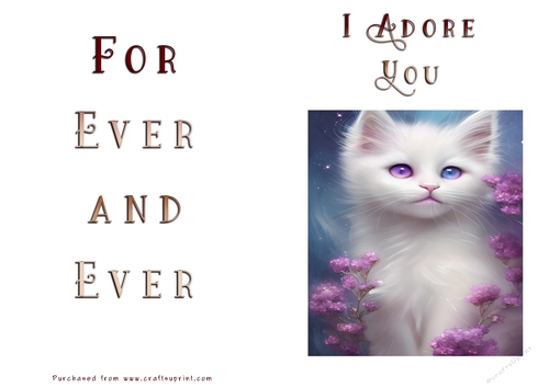 No Cut Just Print Valentines Day Card - Kitten