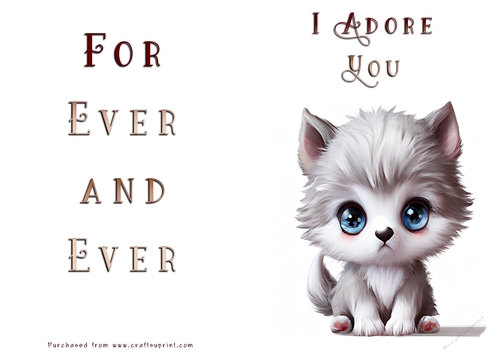 No Cut Just Print Valentines Day Card - Kitten