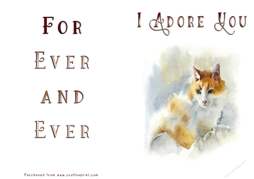 No Cut Just Print Valentines Day Card - Cat
