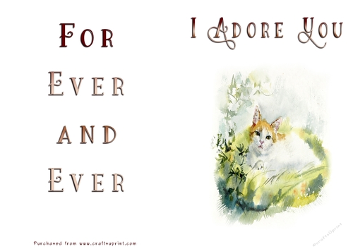 No Cut Just Print Valentines Day Card - Cat