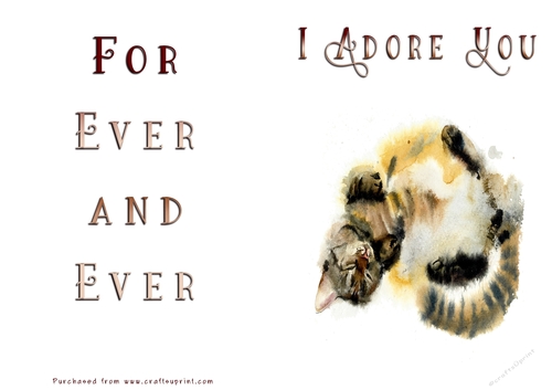 No Cut Just Print Valentines Day Card - Cat