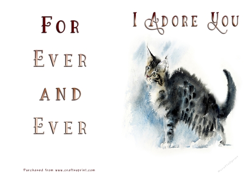 No Cut Just Print Valentines Day Card - Cat