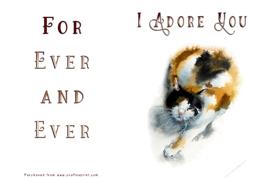 No Cut Just Print Valentines Day Card - Cat