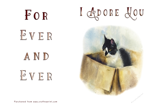No Cut Just Print Valentines Day Card - Cat