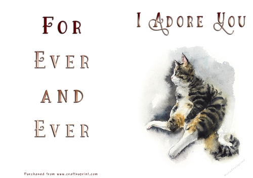 No Cut Just Print Valentines Day Card - Cat