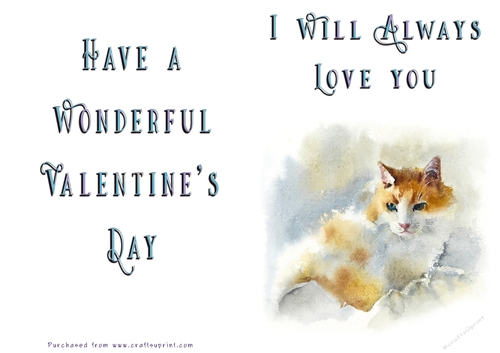 No Cut Just Print Valentines Day Card - Cat