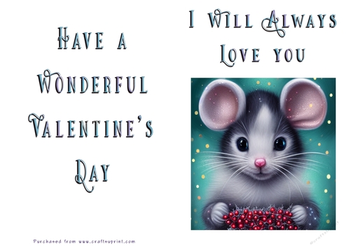 No Cut Just Print Valentines Day Card - Mouse