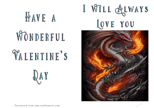 No Cut Just Print Valentines Day Card - Dragon