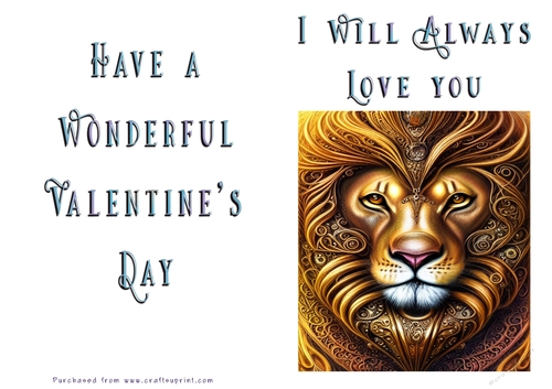 No Cut Just Print Valentines Day Card - Lion