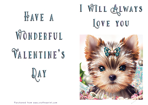 No Cut Just Print Valentines Day Card - Yorkie