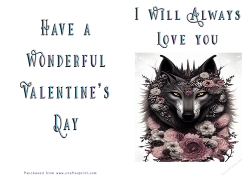 No Cut Just Print Valentines Day Card - Wolf