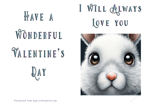No Cut Just Print Valentines Day Card - Rabbit