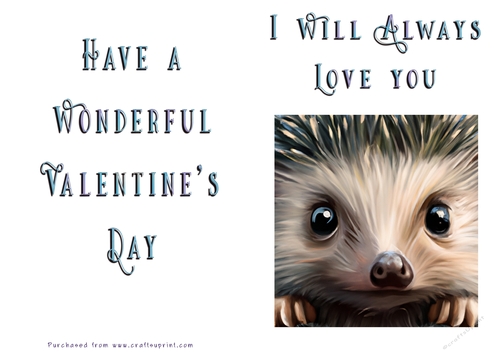 No Cut Just Print Valentines Day Card - Hedgehog