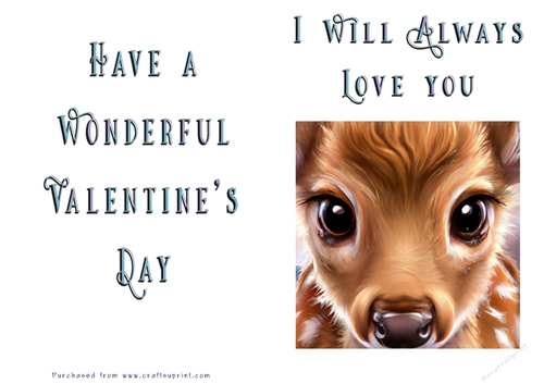 No Cut Just Print Valentines Day Card - Deer