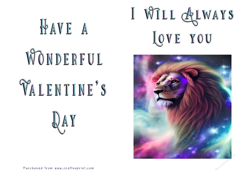No Cut Just Print Valentines Day Card - Lion
