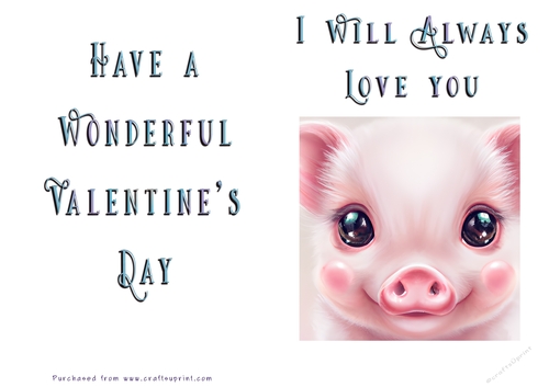 No Cut Just Print Valentines Day Card - Piglet