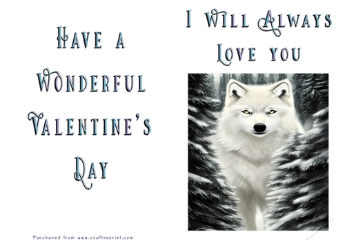 No Cut Just Print Valentines Day Card - Wolf