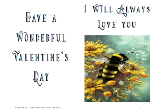 No Cut Just Print Valentines Day Card - Bee flowers