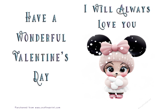 No Cut Just Print Valentines Day Card - Cute Mouse