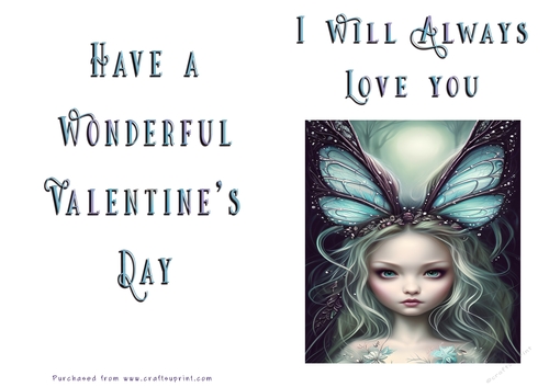 No Cut Just Print Valentines Day Card - Fantasy Girl