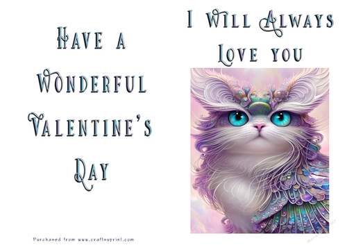 No Cut Just Print Valentines Day Card - Fantasy Cat