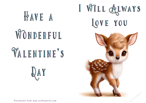 No Cut Just Print Valentines Day Card - Cute Deer