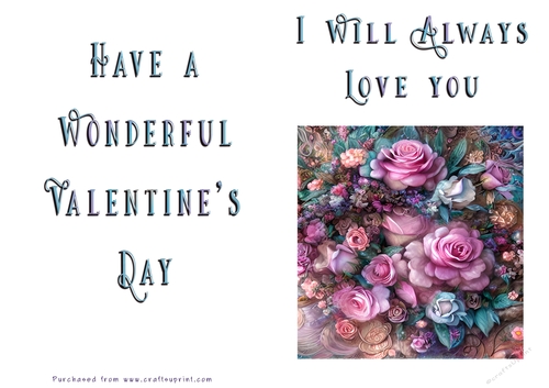 No Cut Just Print Valentines Day Card - Flowers