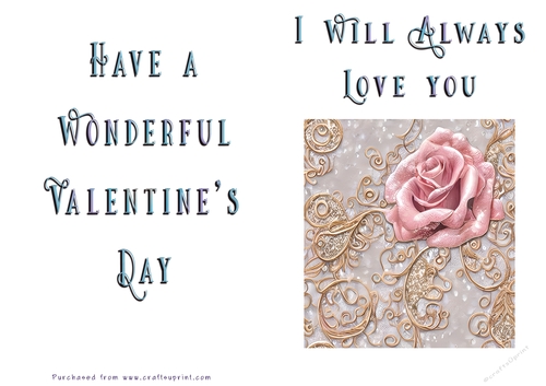 No Cut Just Print Valentines Day Card - Flowers