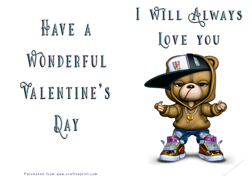 No Cut Just Print Valentines Day Card - Teddy