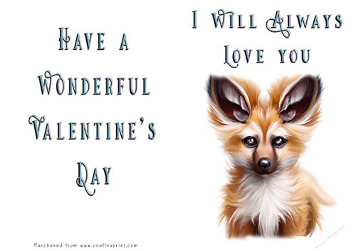 No Cut Just Print Valentines Day Card - Cute Animal