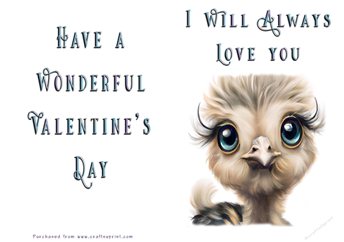 No Cut Just Print Valentines Day Card - Cute Animal