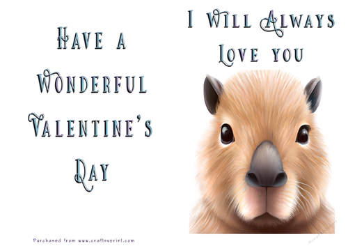 No Cut Just Print Valentines Day Card - Cute Animal