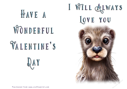 No Cut Just Print Valentines Day Card - Cute Animal