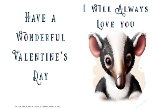No Cut Just Print Valentines Day Card - Cute Animal