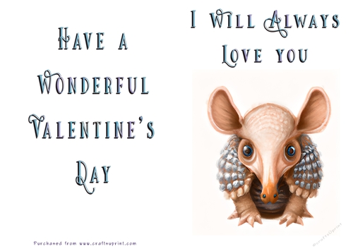No Cut Just Print Valentines Day Card - Cute Animal