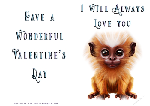 No Cut Just Print Valentines Day Card - Cute Animal