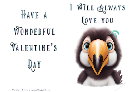 No Cut Just Print Valentines Day Card - Cute Animal