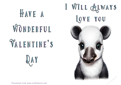 No Cut Just Print Valentines Day Card - Cute Animal