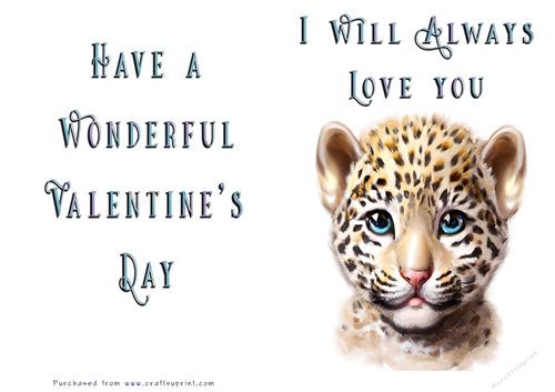No Cut Just Print Valentines Day Card - Cute Animal
