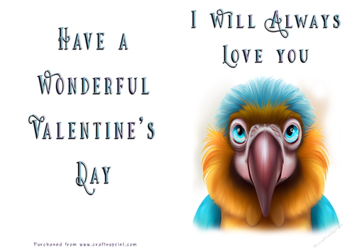No Cut Just Print Valentines Day Card - Cute Animal