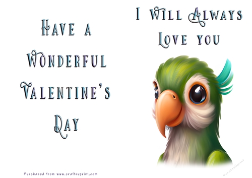 No Cut Just Print Valentines Day Card - Cute Animal
